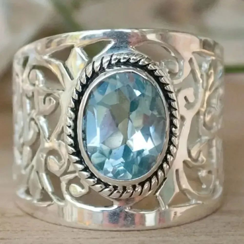 Ring band with ocean blue stone
